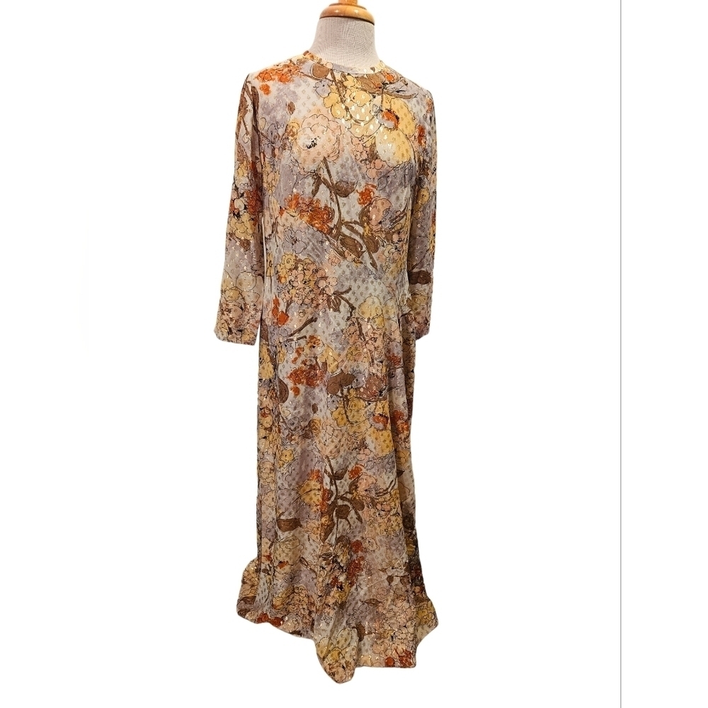 Leslie Pomer Vintage 1960s Maxi Hostess Dress Grannycore